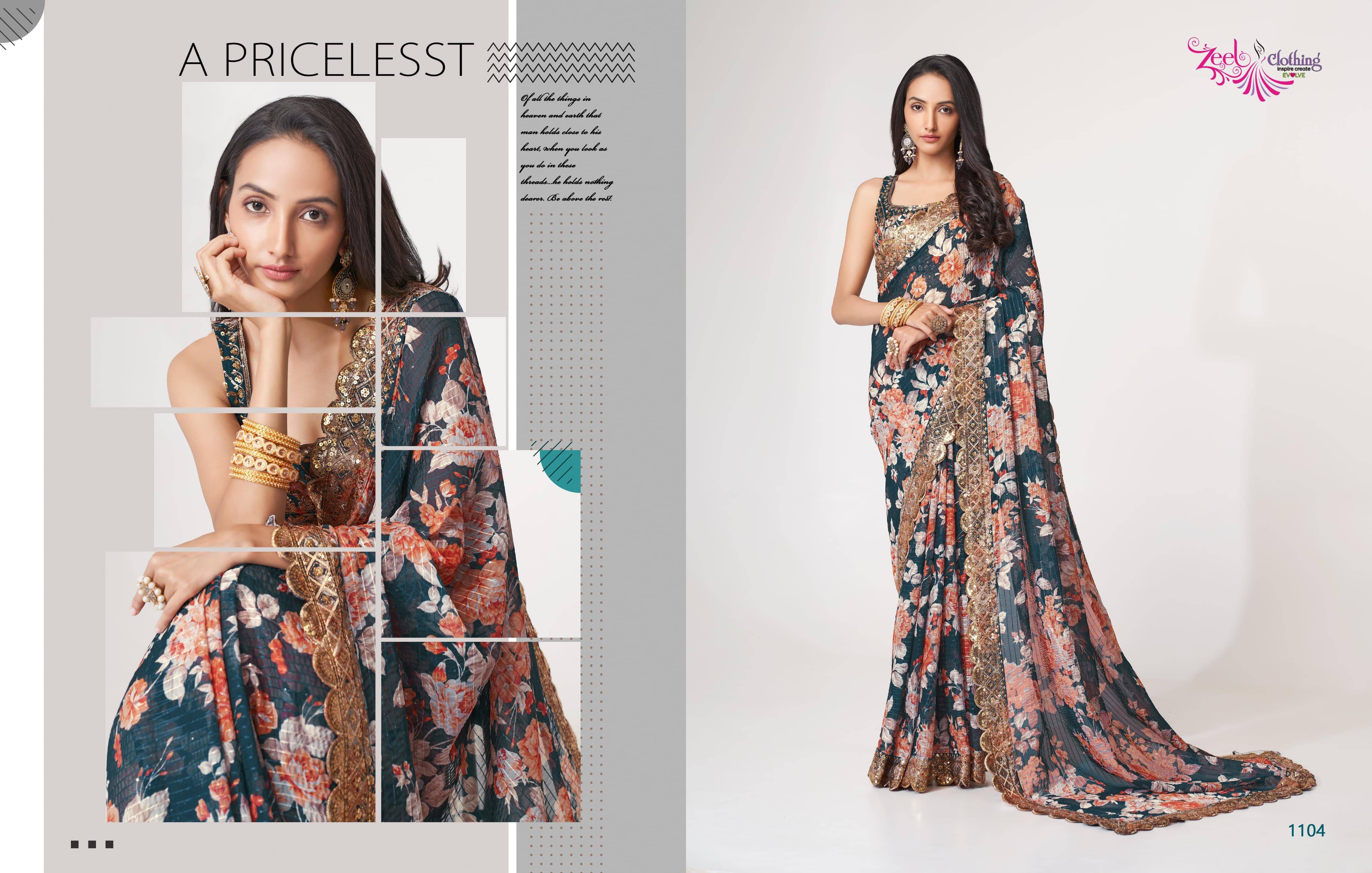 Floral sarees vol-1 By Zeel Clothing 1101 To 1109 Series Indian Traditional Wear Collection Beautiful Stylish Fancy Colorful Party Wear & Organza At Wholesale Price